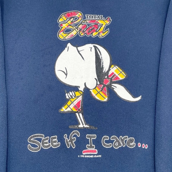 Vintage 90s 1995 Total Brat See If I Care Sweatshirt Navy Blue Crewneck Size XL - Picture 4 of 9